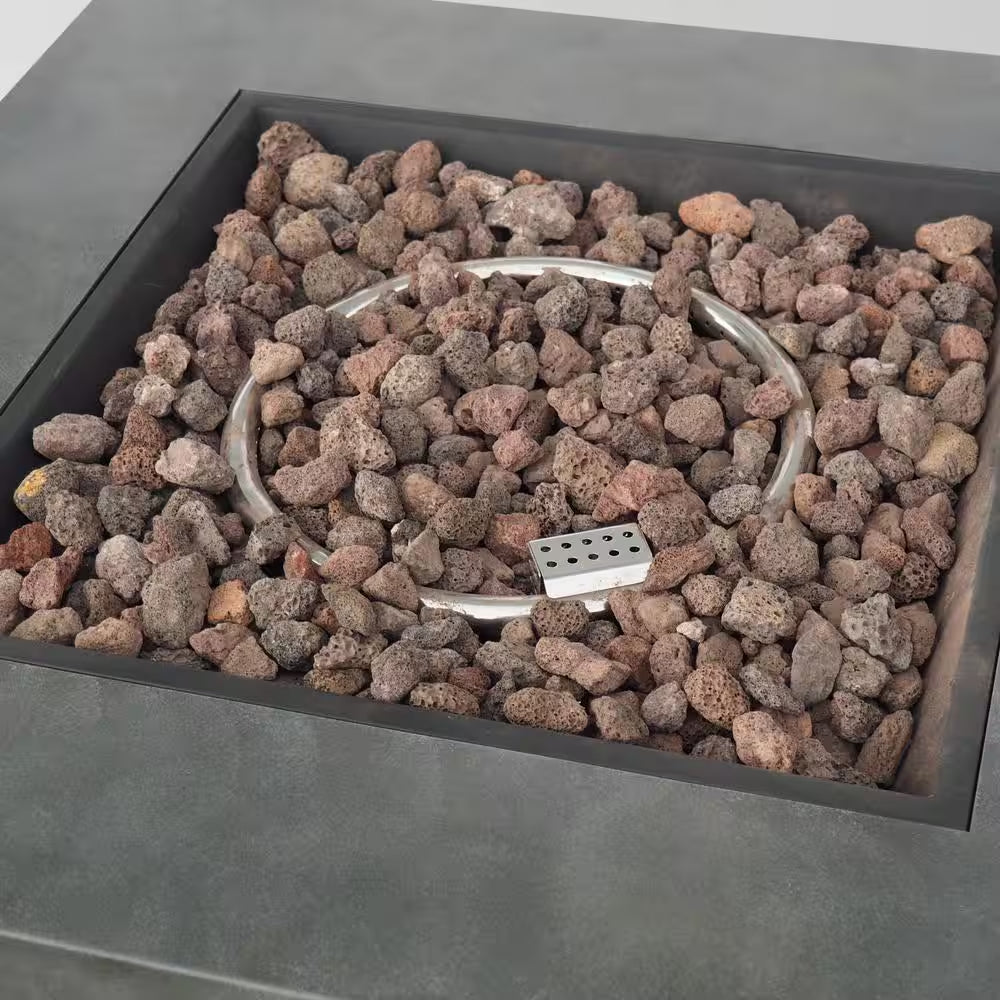 Wellington 33 In. X 24 In. Square Concrete Propane Outdoor Patio Fire Pit in Dark Grey