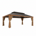 14 Ft. X 22 Ft. Double Galvanized Steel Roof Aluminum Wood-Looking Frame Outdoor Patio Hardtop Gazeb